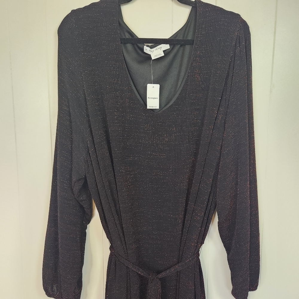 Penningtons Black Red Stretchy Glitter Long Sleeve Party Dress Size 4X Dressy - Picture 6 of 14